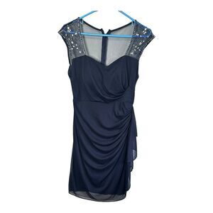 Stenay Navy Blue Beaded Cocktail Dress Size 6 Sweetheart Neckline Draped